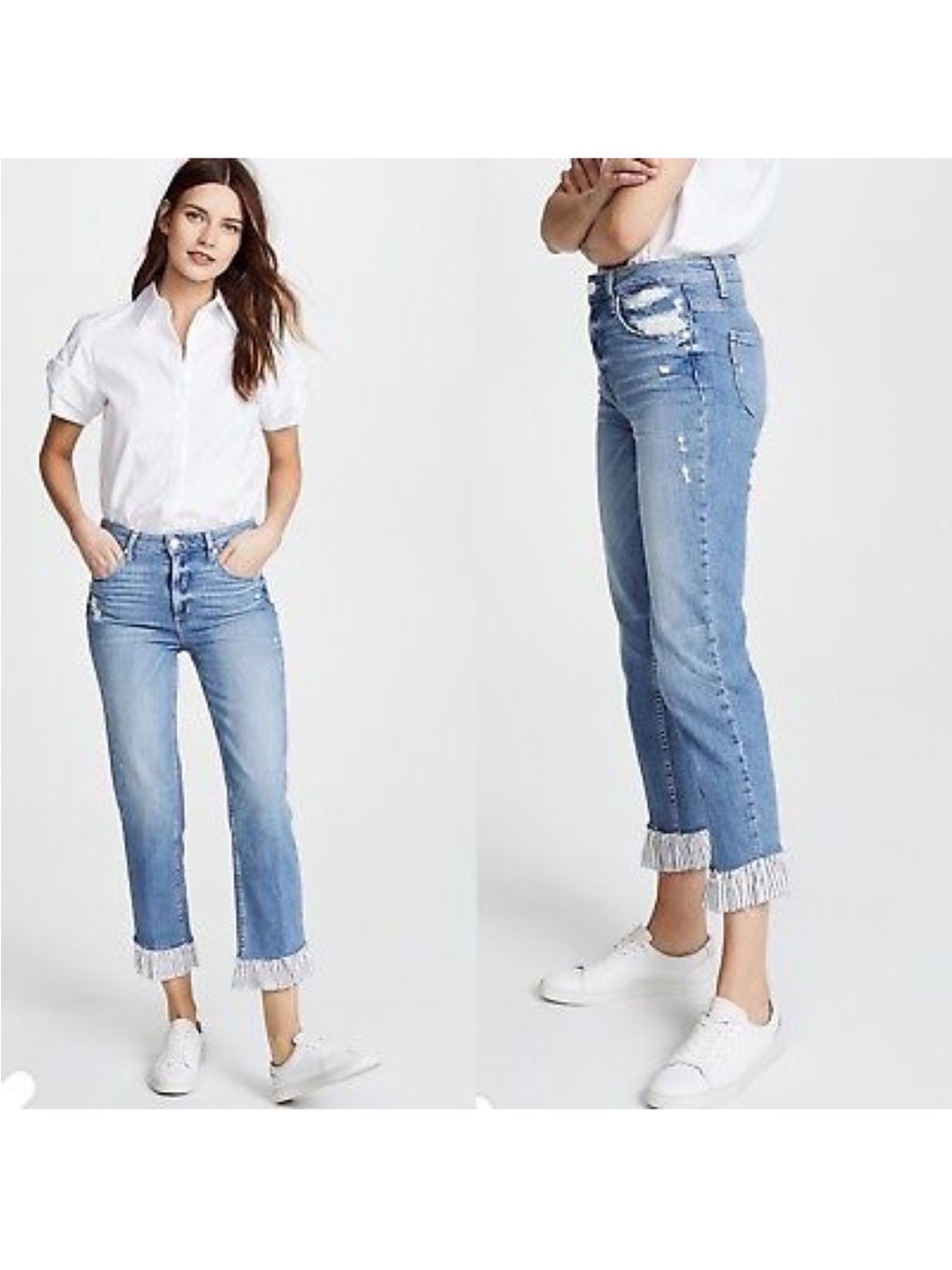 PAIGE High Rise (Sarah) Straight Ruffled Hem Crop Jeans